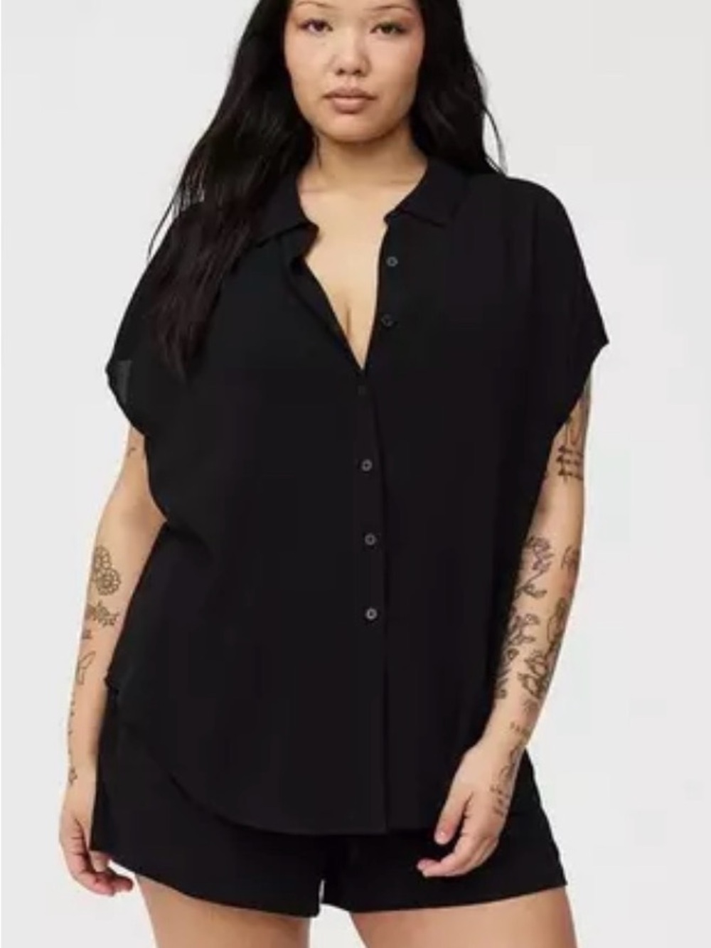 Black Crinkle Gauze Dolman Shirt